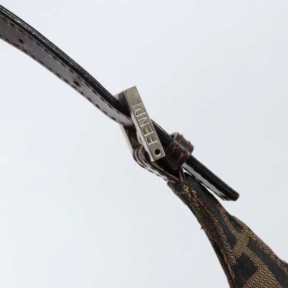 FENDI Zucca Canvas Mamma Baguette Shoulder Bag Black Brown Silver Auth 150142 - Picture 9 of 16